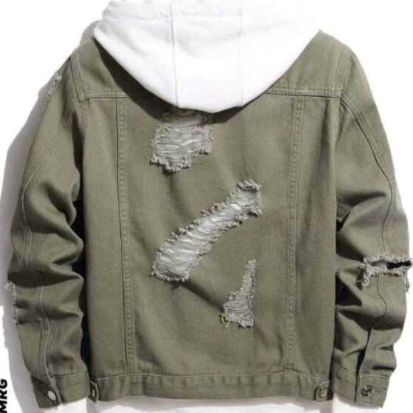 NEW / MENS DENIM JACKET DISTRESSED GREEN SIZE S - Picture 5 of 6